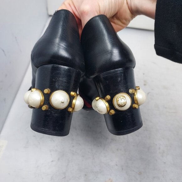 GUCCI BLACK GG PEYTON PEARL LEATHER HEEL SHOE - Picture 9 of 12